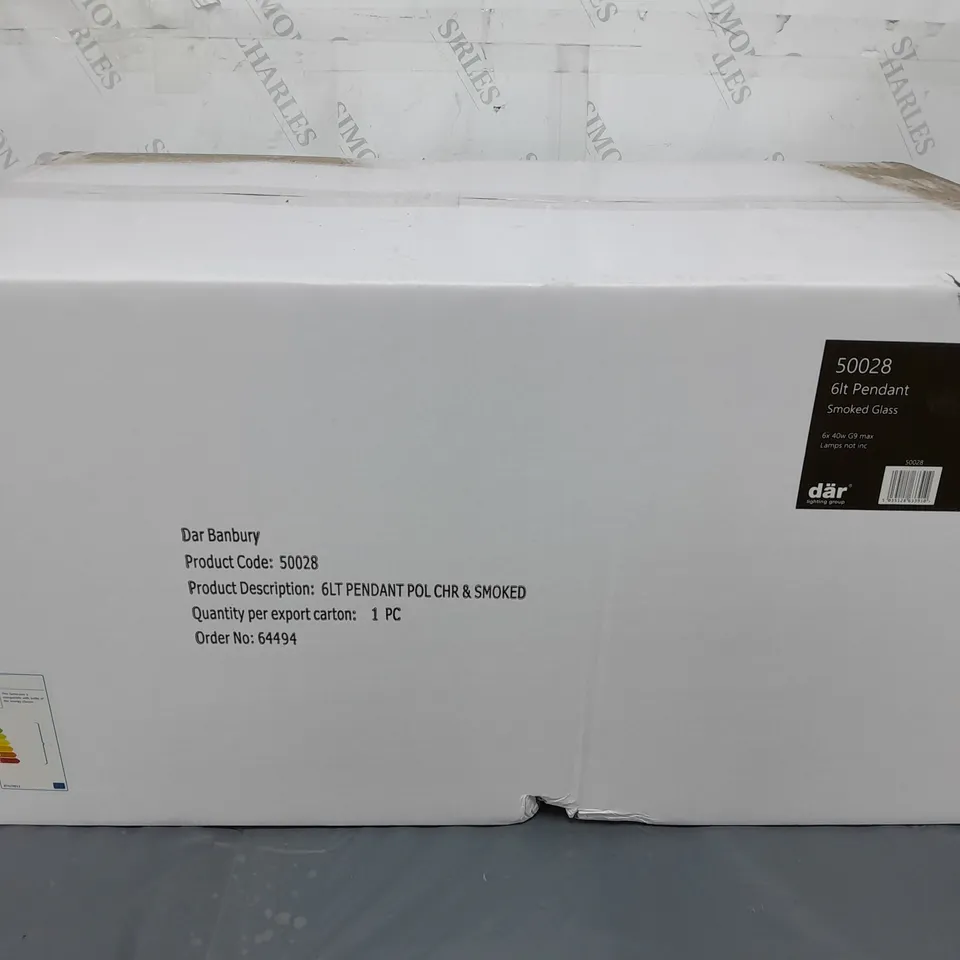 BRAND NEW BOXED DAR SMOKED GLASS 6lt PENDANT (50028)