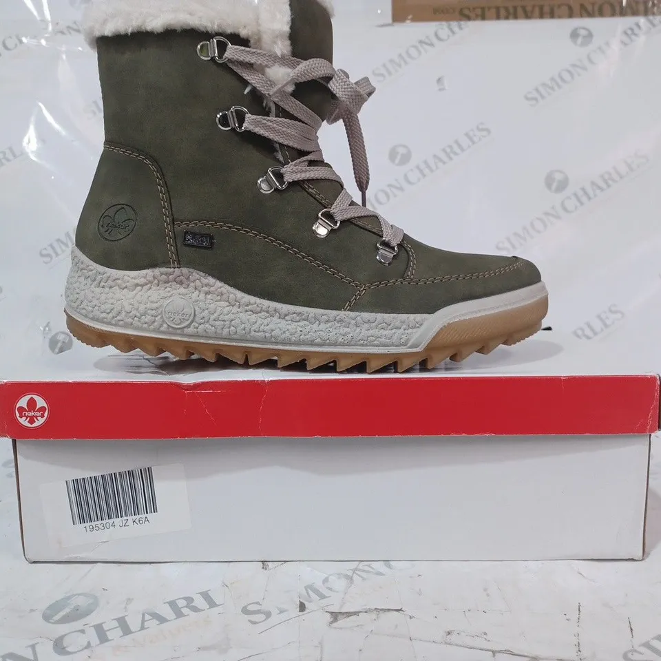 BOXED RIEKER WATER RESISTANT WARM LINED HIKING LACE UP BOOTS, KHAKI - SIZE 6.5