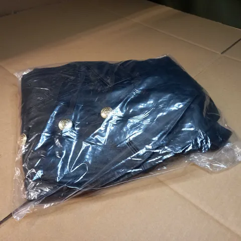 PACKAGED KAREN MILLEN BLACK LEATHER/GOLD BUTTON BLAZER - SIZE 14