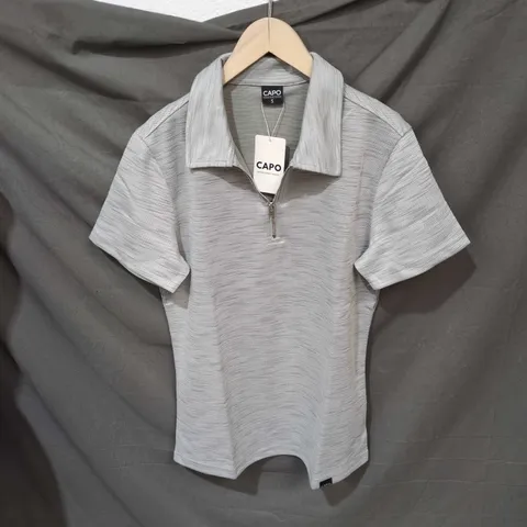 CAPO INTERLOCK SLUB ZIP POLO SHIRT – GREY, SIZE S