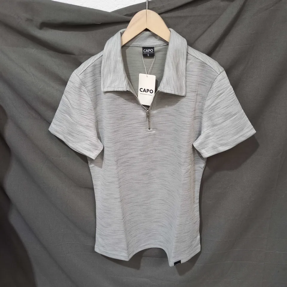 CAPO INTERLOCK SLUB ZIP POLO SHIRT – GREY, SIZE S