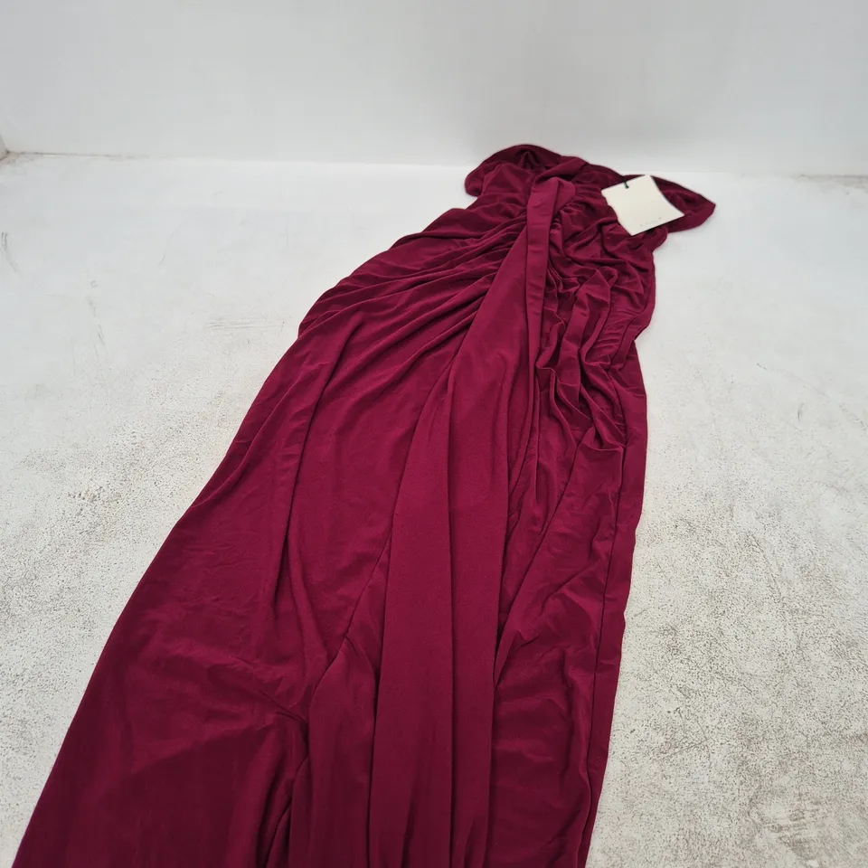 CLUB LONDON BURGUNDY SWEETHEART RUCHED WRAP MAXI DRESS – UK 10