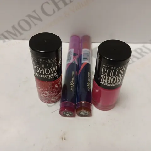 BOX OF APPROXIMATELY 10 ASSORTED MAKE-UP PRODUCTS TO INCLUDE MAYBELLINE, MAXFACTOR