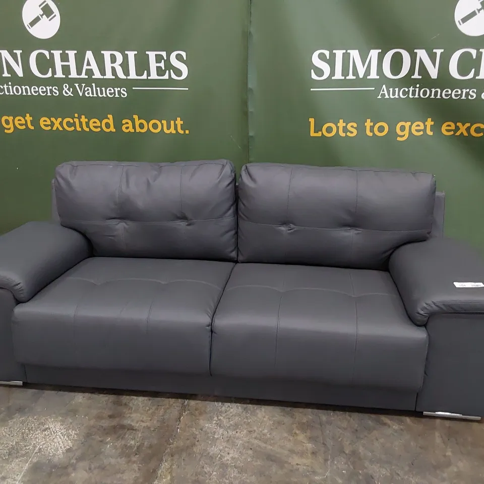 DESIGNER THREE SEATER SOFA GREY LEATHER 
