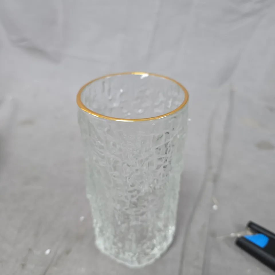 SET OF 6 TEXTURED GLASS TUMBLERS WITH GOLD RIMS