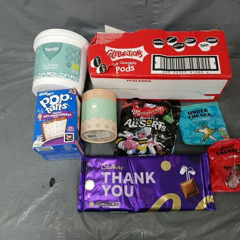 APPROXIMATELY 8 ASSORTED FOOD & DRINK ITEMS TO INCLUDE - CELEBRATIONS HOT CHOCOLATE, FLAXSEEDS, AND POPTARTS ETC.