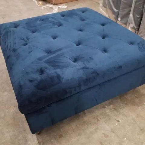 BLUE VELVET STORAGE OTTOMAN WITH WHEELS - DARK BLUE