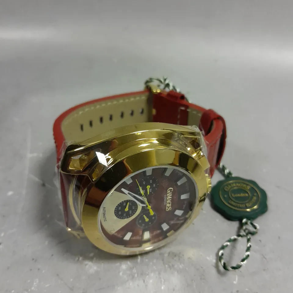 GAMAGES STATURE GOLD CASING RED DIAL WATCH 