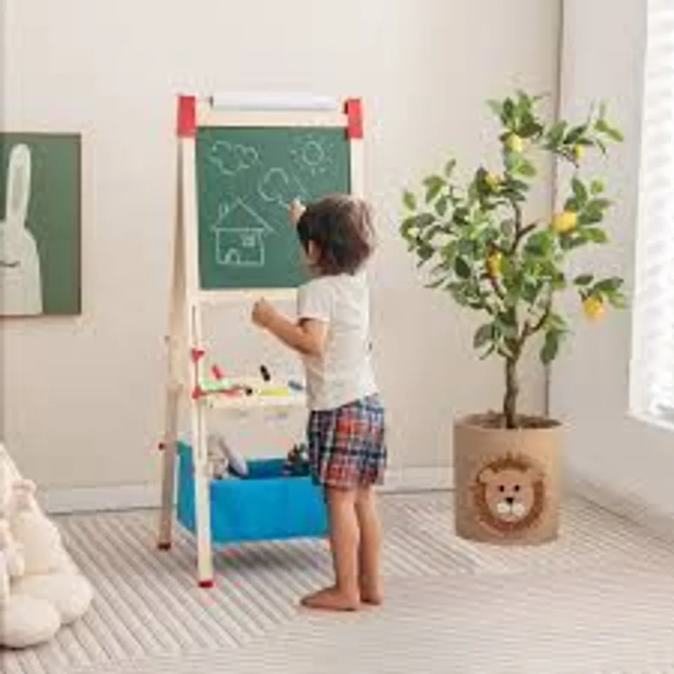 BOXED COSTWAY KIDS ADJUSTABLE DOUBLE SIDED WOODEN ART EASEL