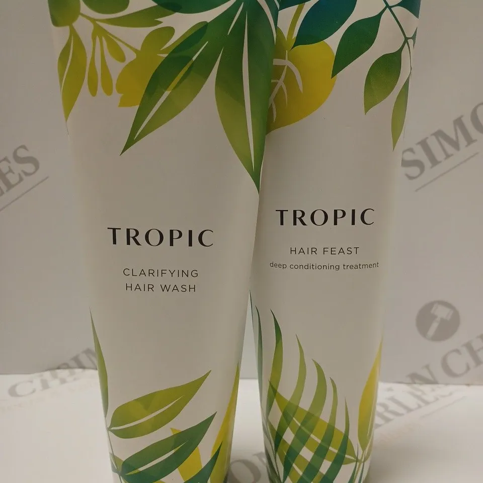 BOX OF 2 TROPIC HAIRCARE PRODUCTS TO INCLUDE CLARIFYING HAIR WASH & HAIR FEAST DEEP CONDITIONING TREATMENT 