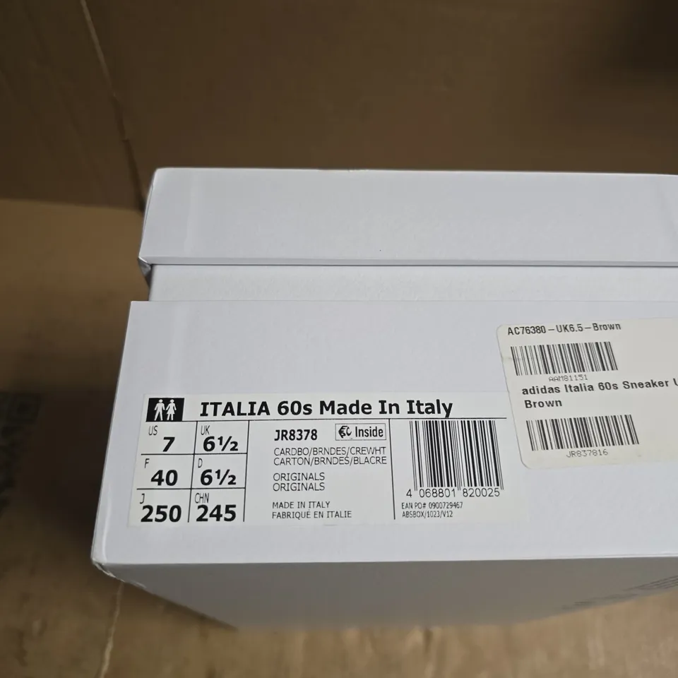 BOXED PAIR OF ADIDAS ITALIA 60S SNEAKER – MADE IN ITALY, BROWN, UK 6.5
