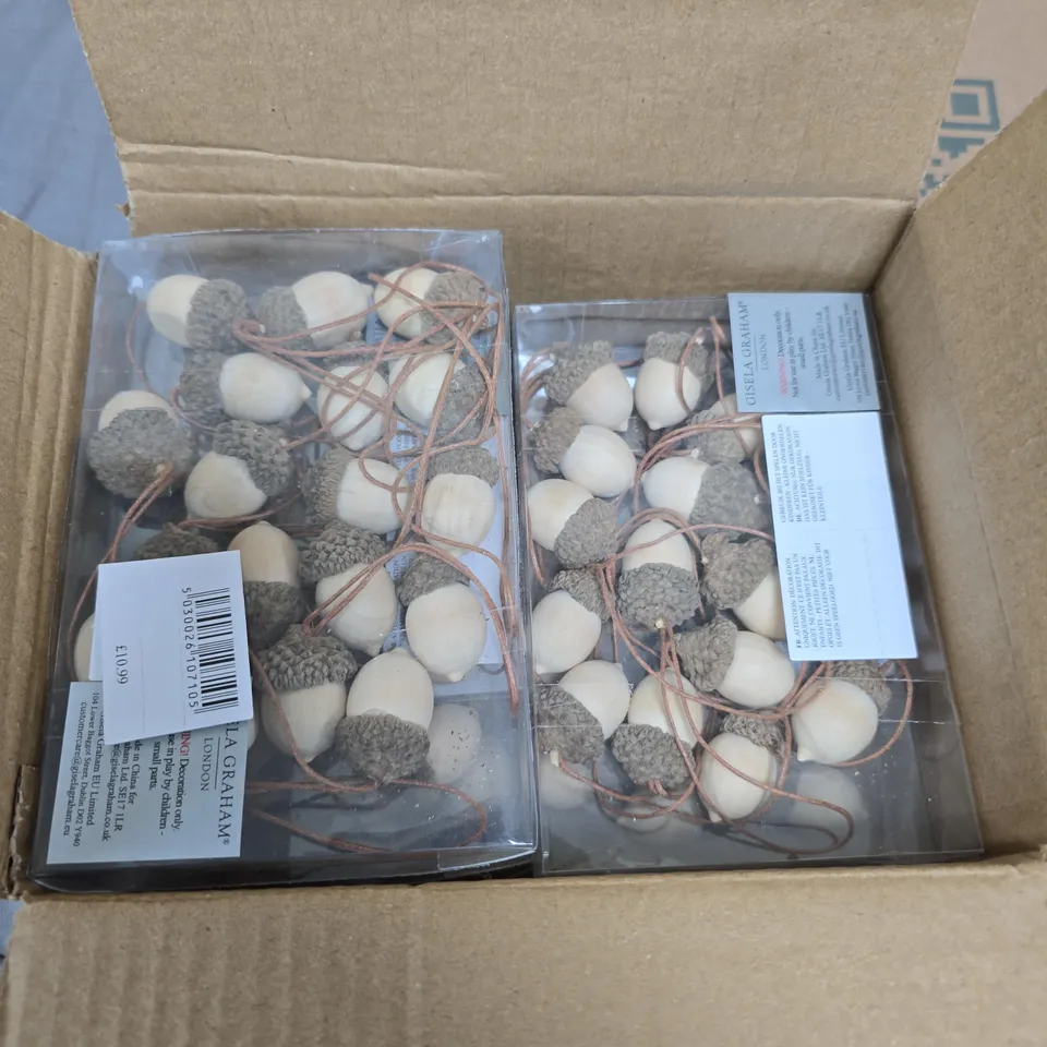 BOX OF 6 SETS OF GISELA GRAHAM ACORN HANGING TREE DECORATIONS
