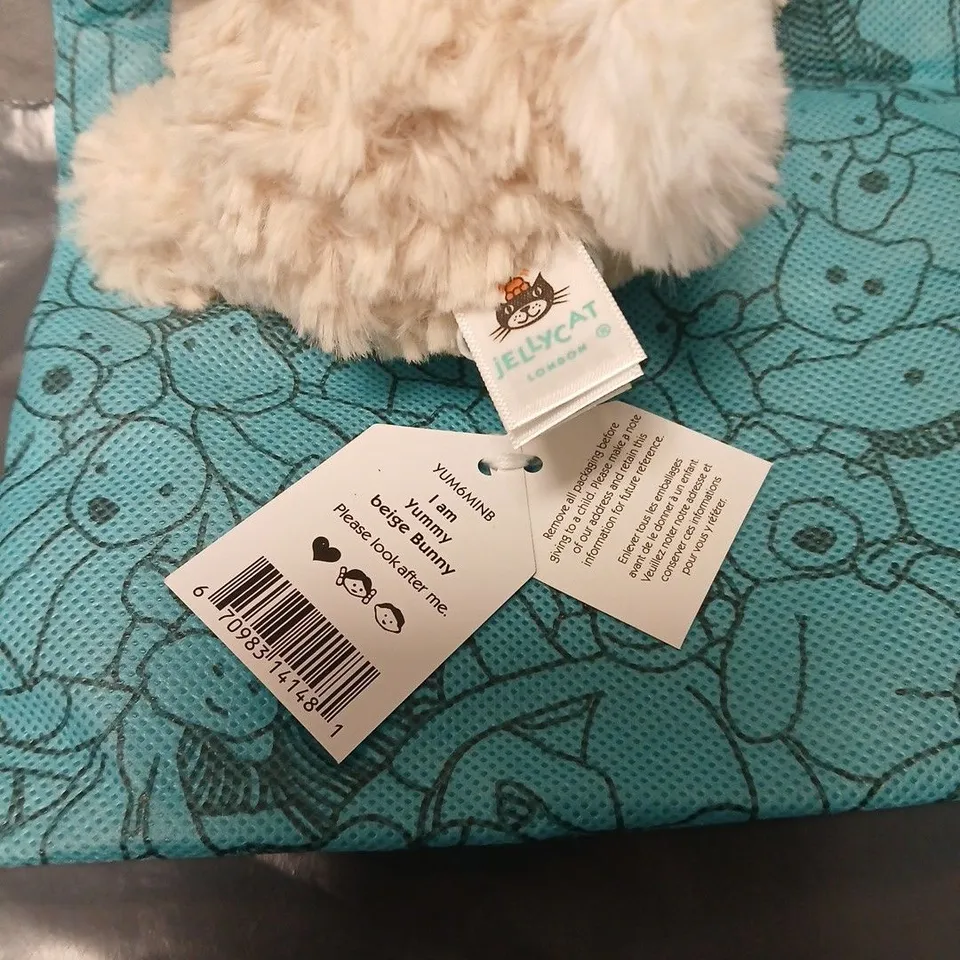 JELLYCAT PLUSH BUNNY WITH TEAL PATTERNED BAG