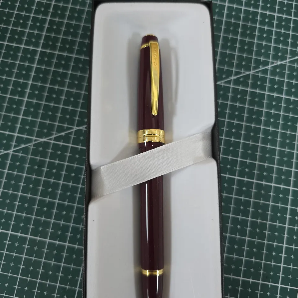 CROSS BURGUNDY RESIN PEN WITH GOLD-TONE TRIM – BOXED