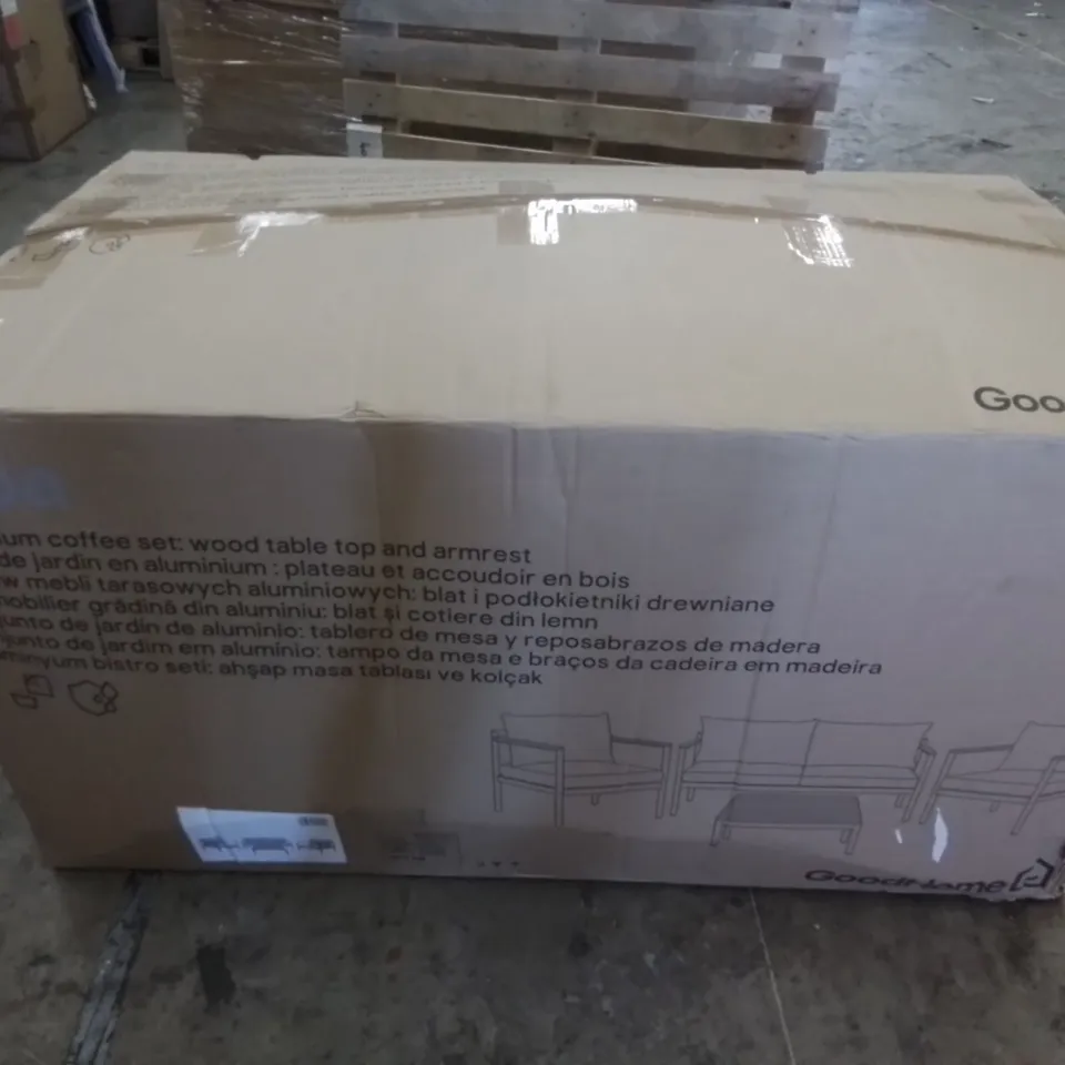 BOXED GOODHOME ALUMINIUM FRAME COFFEE SET WITH WOOD TABLE TOP 