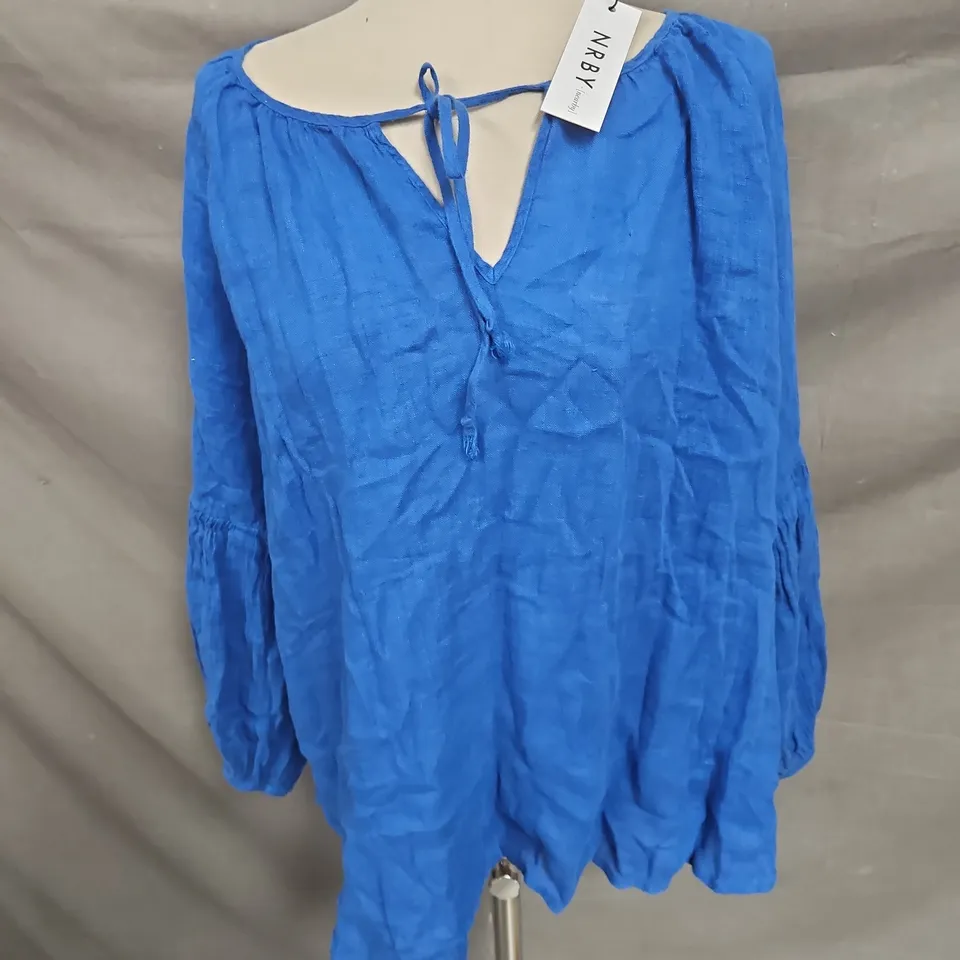 NRBY ATHENA GAUZE LINEN TOP IN COBALT BLUE SIZE L