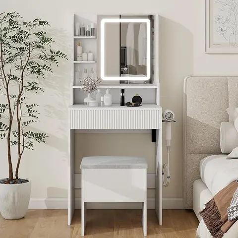 BOXED YOURLITE DRESSING TABLE WITH LED LIGHTS, 3 LIGHT COLORS, ADJUSTABLE BRIGHTNESS - WHITE