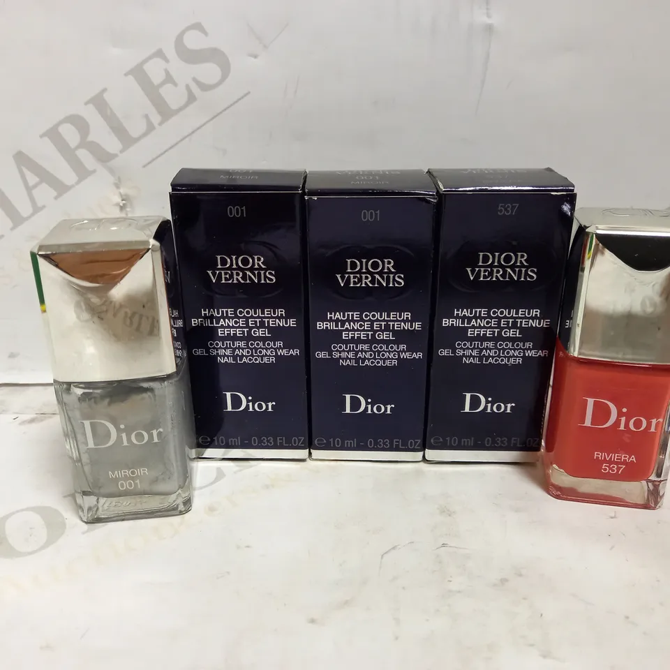 3 X 10ML DIOR DIOR VERNIS GEL SHINE LONGWEAR NAIL LACQUER - 2 X 001 MIROIR, 1 X 537 RIVIERA