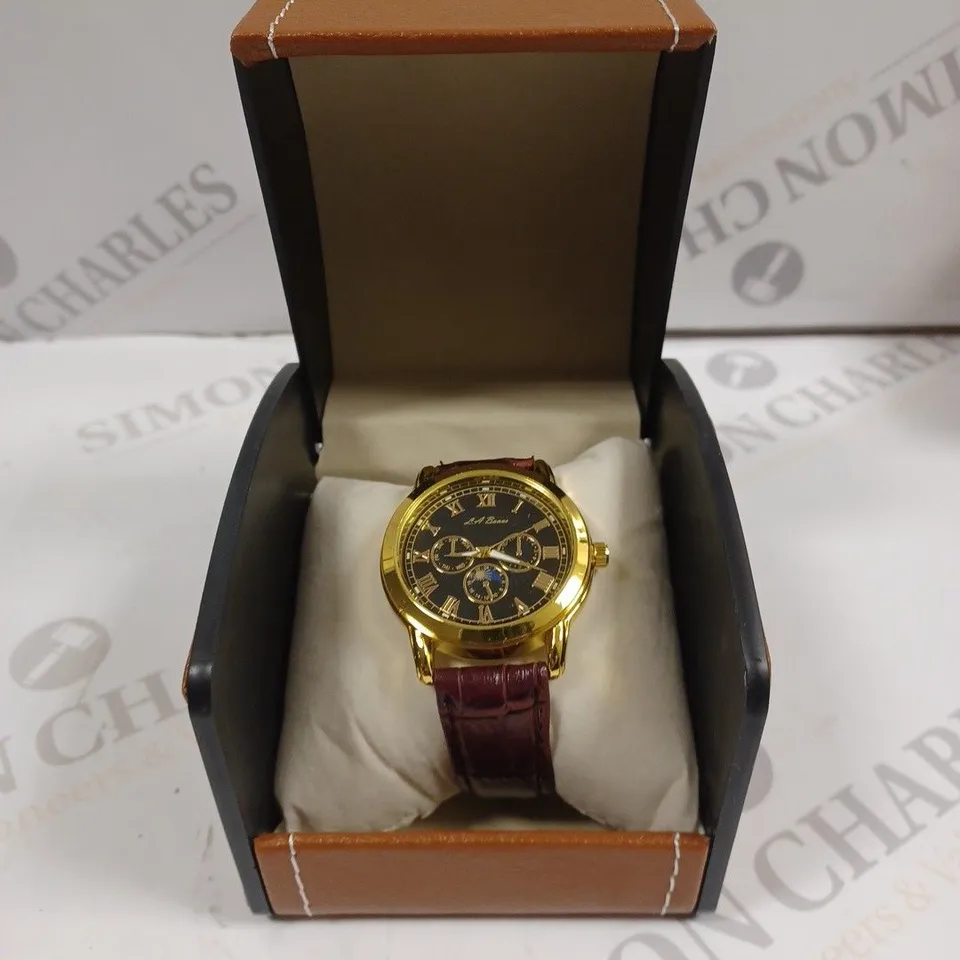 MENS LA BANUS WATCH - GOLD COLOUR CASE - LEATHER STRAP 