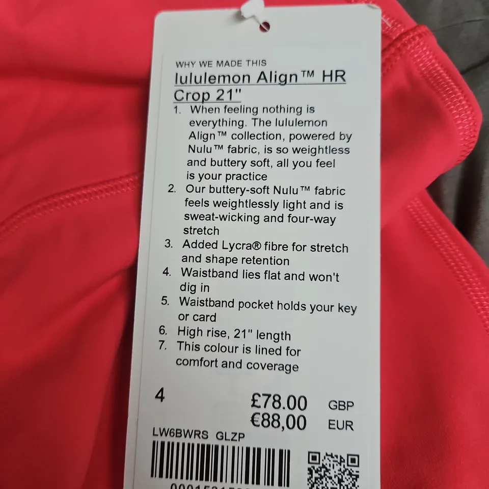 LULULEMON ALIGN HR CROP 21IN LEGGINGS - PINK, WOMEN'S SIZE 4