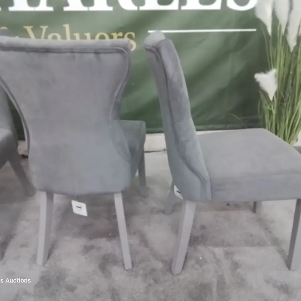 SET FOUR BEWLEY GREY VELVET DINING CHAIRS GREY LEGS