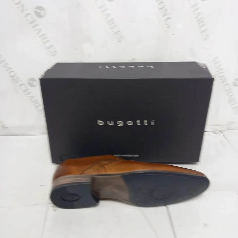 BOXED PAIR OF BUGATTI COGNAC UK 8 BROWN SUIT SHOES 