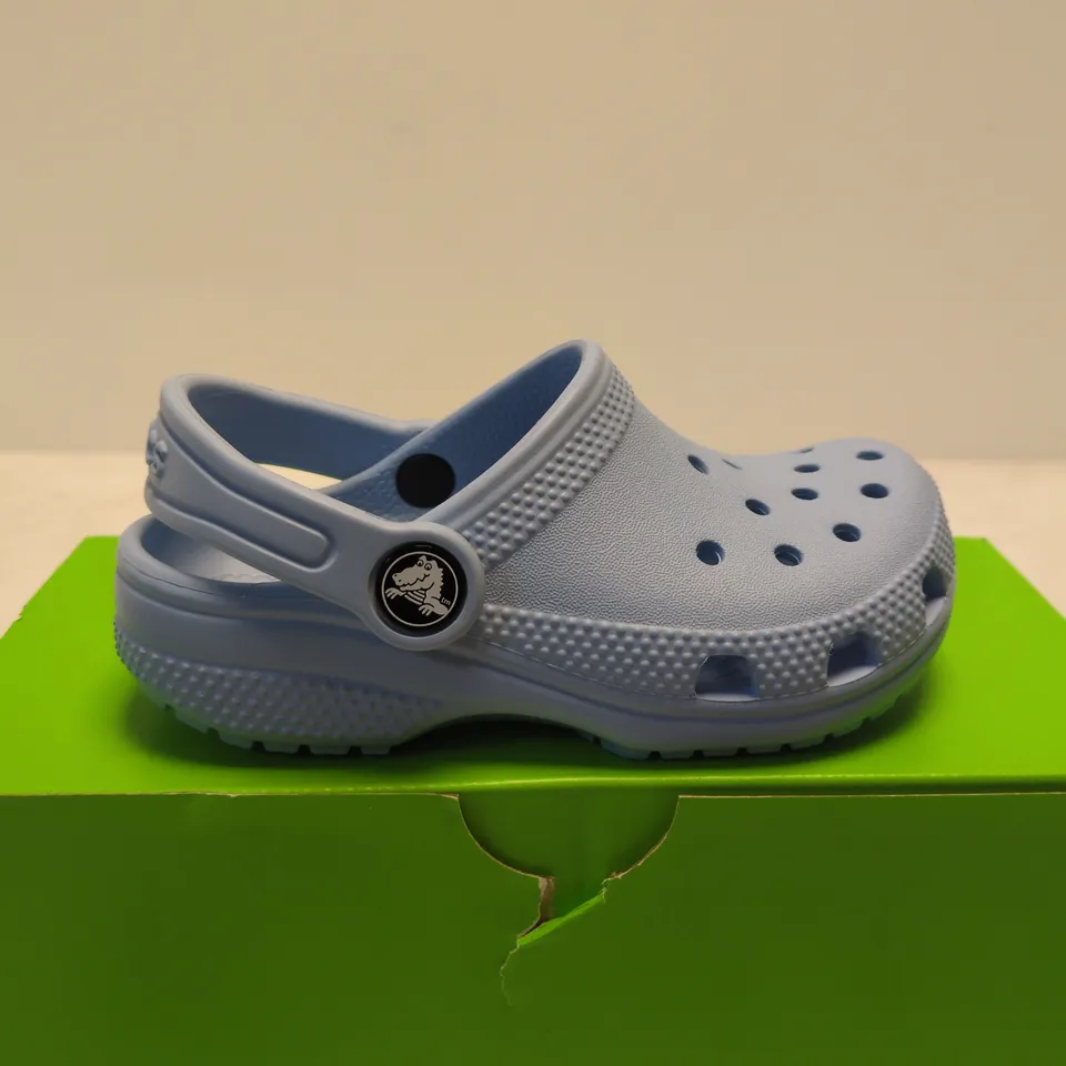 BOXED PAIR OF CROCS CLASSIC CLOG TDLR – KIDS, LIGHT BLUE, UK 9
