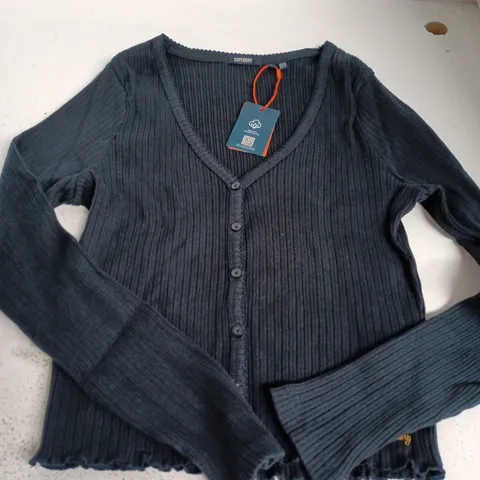 SUPERDRY ESSENTIAL BUTTON THUR LS TOP IN ECLIPSE NAVY - SIZE 16