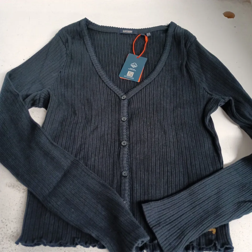 SUPERDRY ESSENTIAL BUTTON THUR LS TOP IN ECLIPSE NAVY - SIZE 16