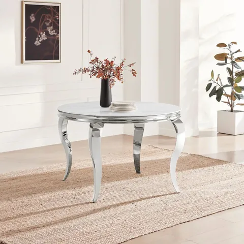 BOXED SKYE DINING ROUND TABLE - WHITE/SILVER (2 BOXES)