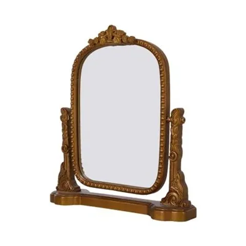 BOXED GOLD DECORATIVE VANITY MIRROR WITH STAND (1 BOX)