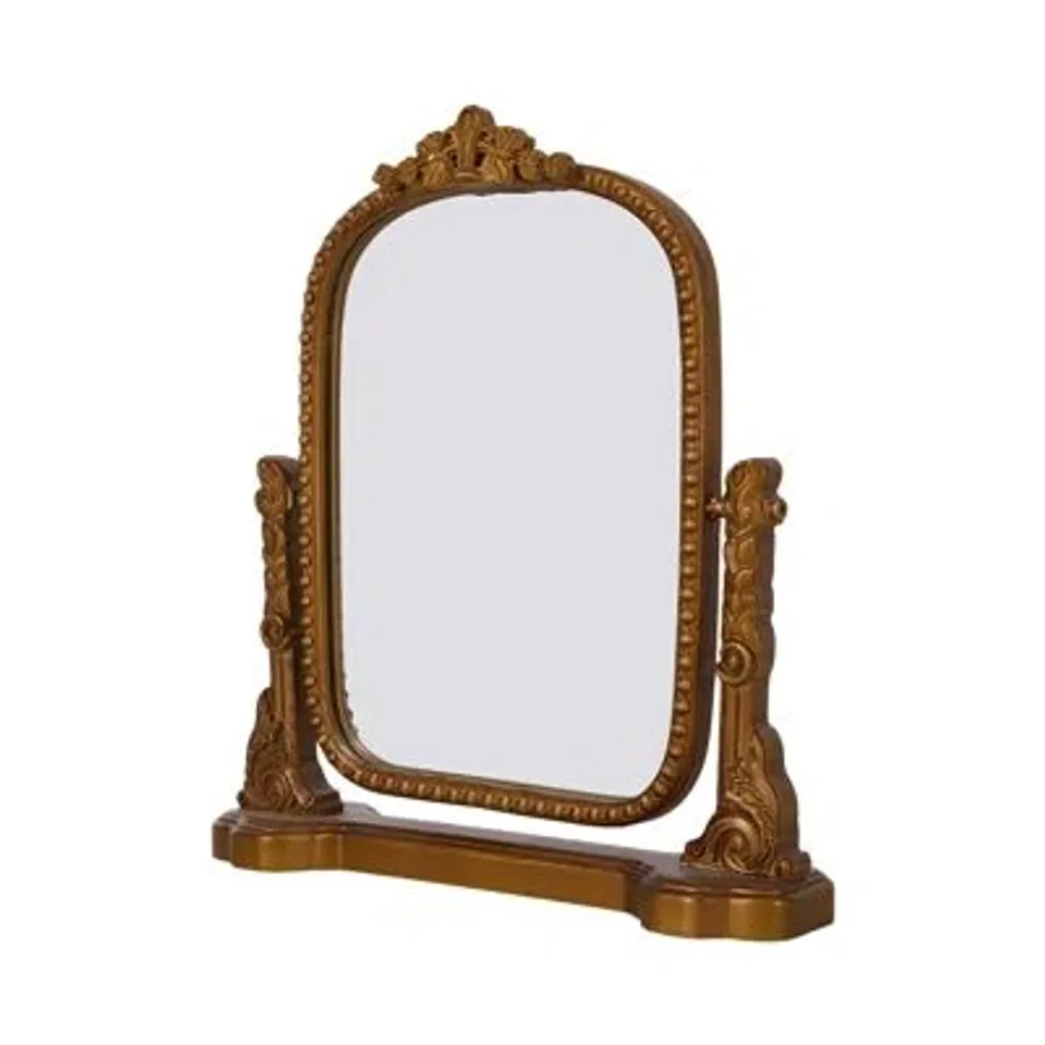 BOXED GOLD DECORATIVE VANITY MIRROR WITH STAND (1 BOX)