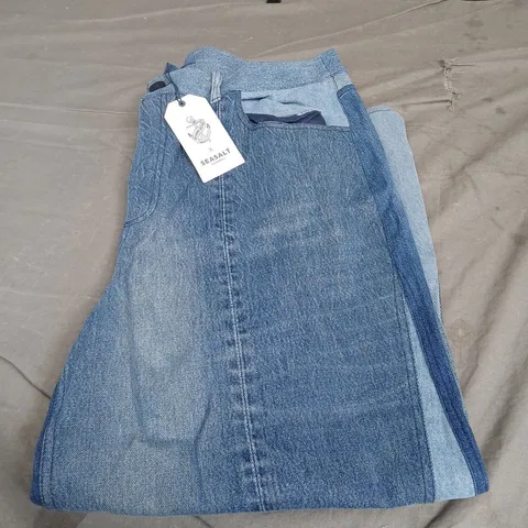 SEASALT CORNWALL CIRCULAR BARNES CROPS MIXED WASH DENIM - SIZE 16
