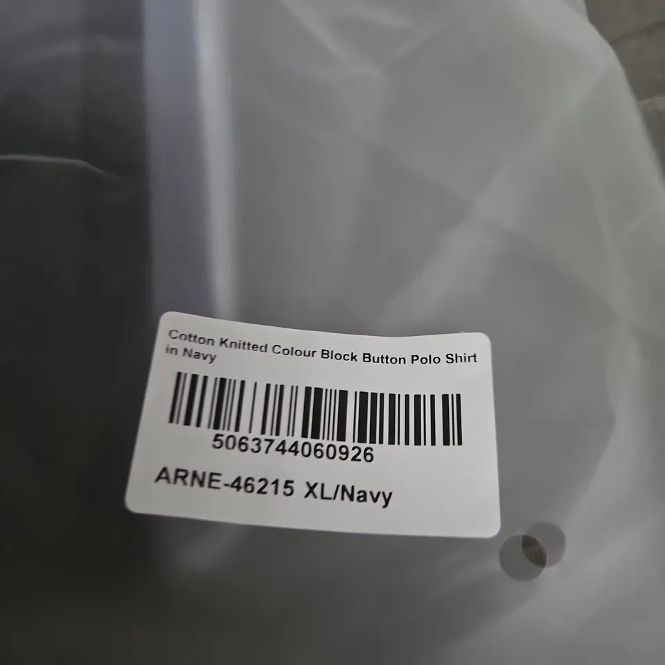 ARNE COTTON KNITTED COLOUR BLOCK POLO SHIRT – NAVY – XL