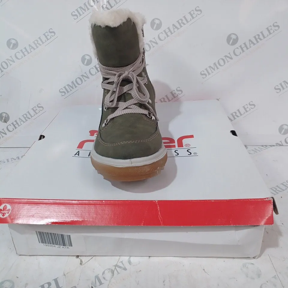 BOXED PAIR OF RIEKER WARM HIKING BOOTS, KHAKI - SIZE 7.5