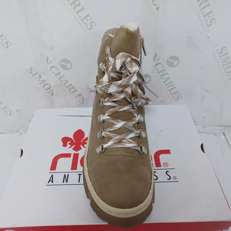 BOXED RIEKER LACE UP CHUNKY BOOT IN CREAM - SIZE 40