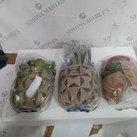 BOXED SET OF 3 FAUX SUCCULENT IN CERAMIC MOSAIC POTS 