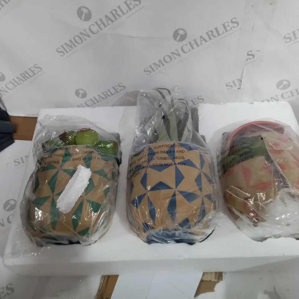 BOXED SET OF 3 FAUX SUCCULENT IN CERAMIC MOSAIC POTS