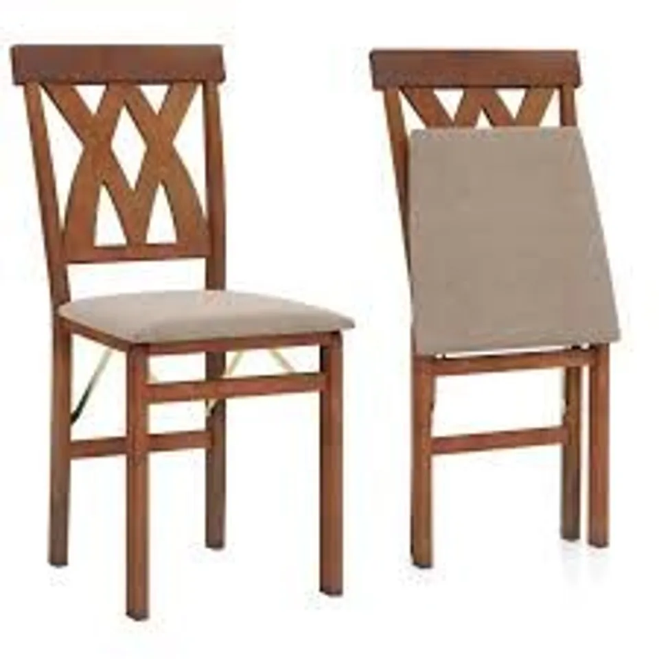 BOXED COSTWAY COSTWAY SET OF 2 FOLDING DINING CHAIRS WITH CUSHIONED SEAT - BROWN
