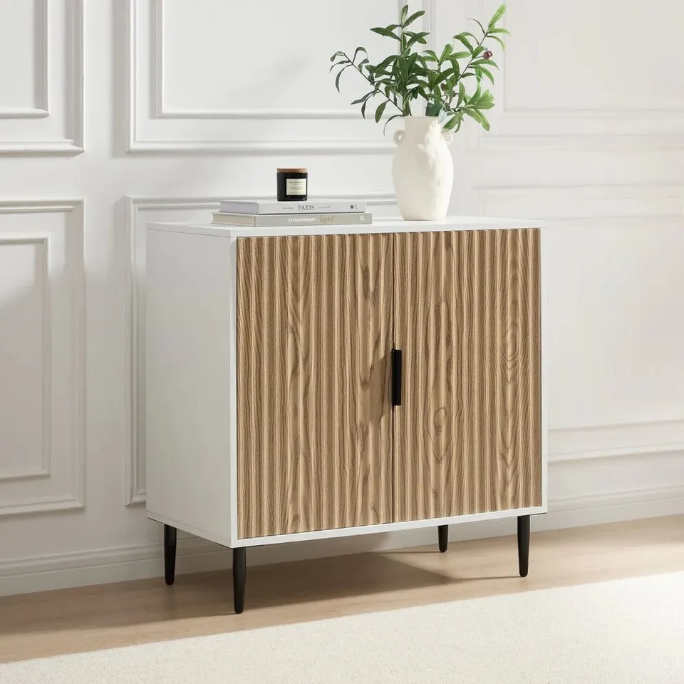 BOXED DUSK EVIE SMALL SIDEBOARD - WHITE/WOOD EFFECT