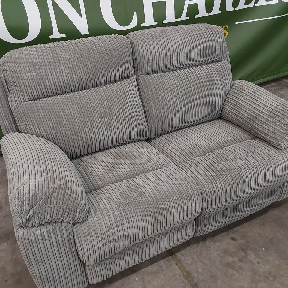 QUALITY DESIGNER BARON 2 SEATER MANUAL RECLINER FABRIC UPHOLSTERED SOFA - GREY
