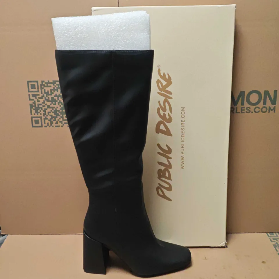 BOXED PUBLIC DESIRE BLACK MATTE KNEE-HIGH BOOTS – STYLE APOLOGY - UK 3
