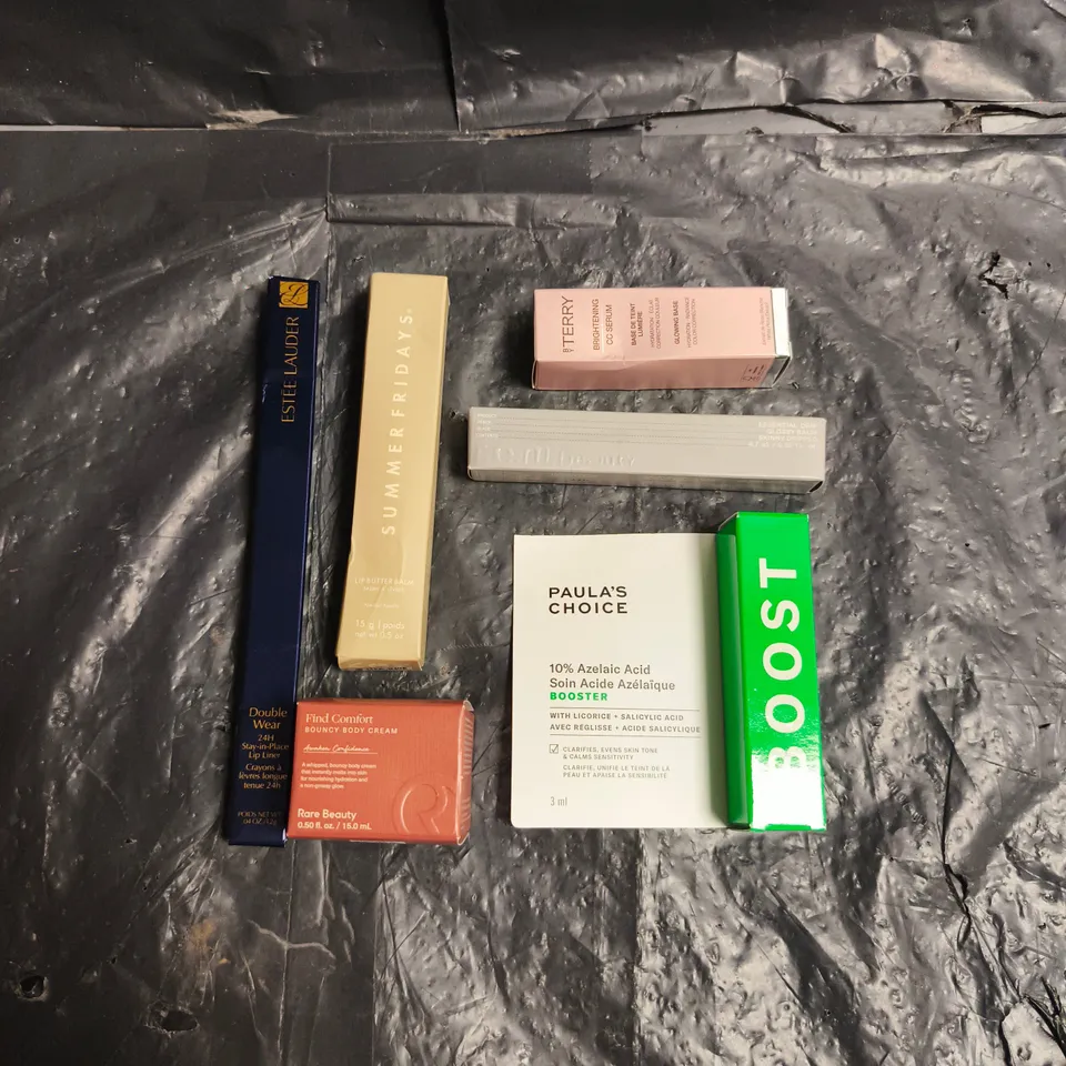 LOT OF 6 ASSORTED COSMETIC PRODUCTS TO INCLUDE - BY TERRY BRIGHTENING CC SERUM - ESTEE LAUDER LIP LINER - REM BEAUTY GLOSSY BALM - ETC