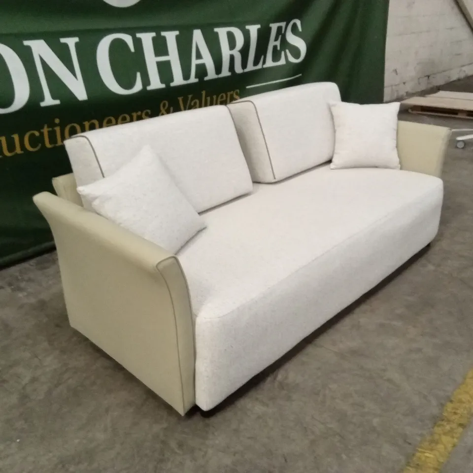 DESIGNER 3 SEATER FABRIC & FAUX LEATHER SOFA