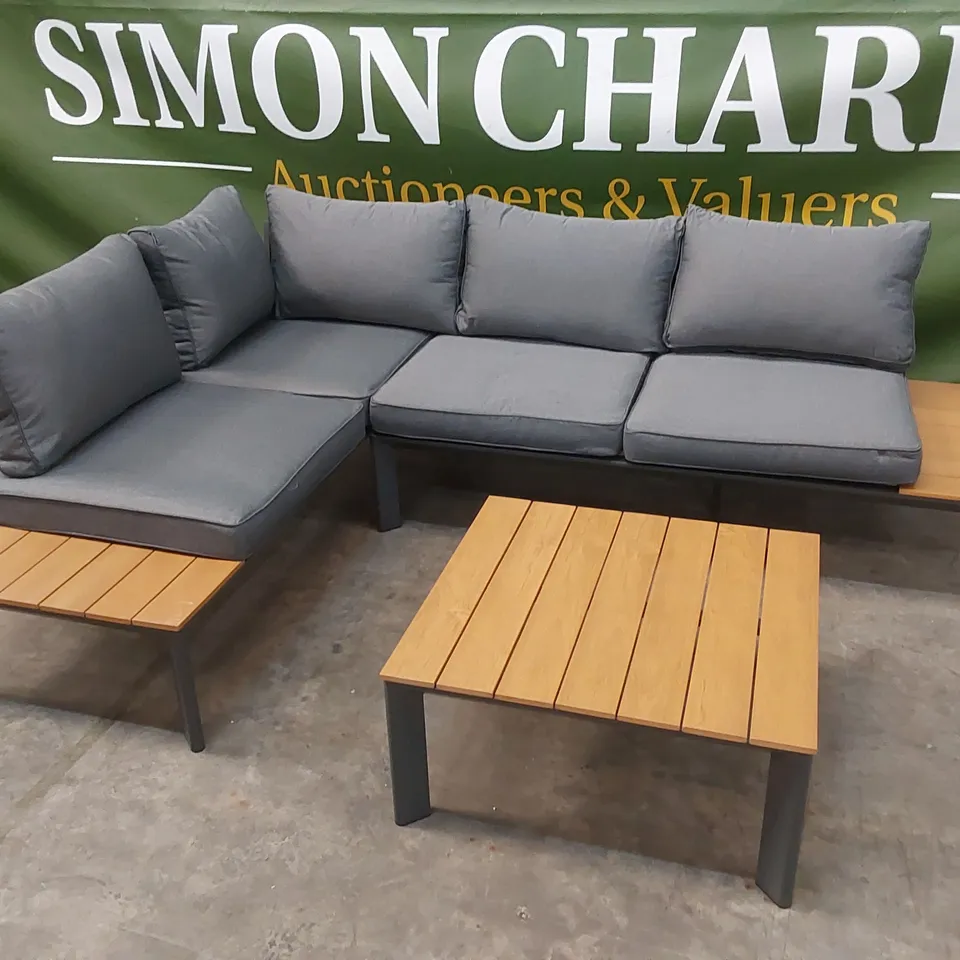 BRAND NEW BOXED DESIGNER CONTEMPORARY CORNER SET IN GREY WITH POLYWOOD CT (1 BOX)