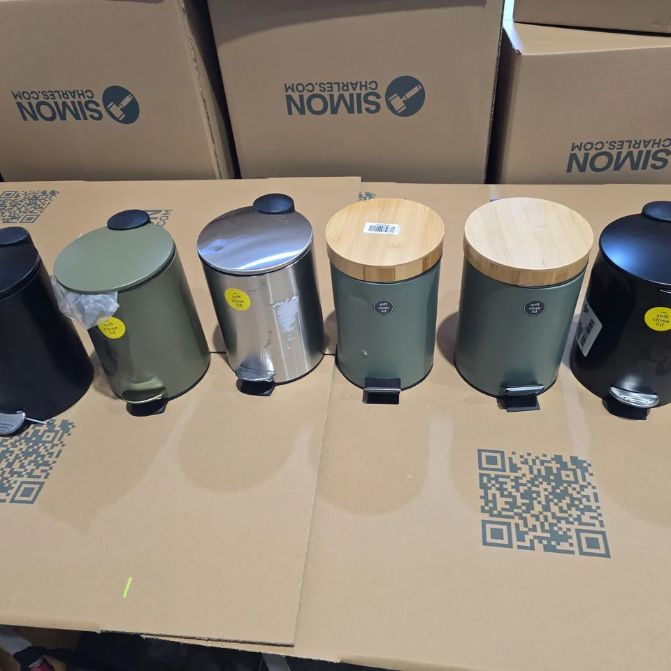APPROXIMATELY 10 ASSORTED SOFT CLOSE BINS IN VARIOUS COLOURS AND STYLES 