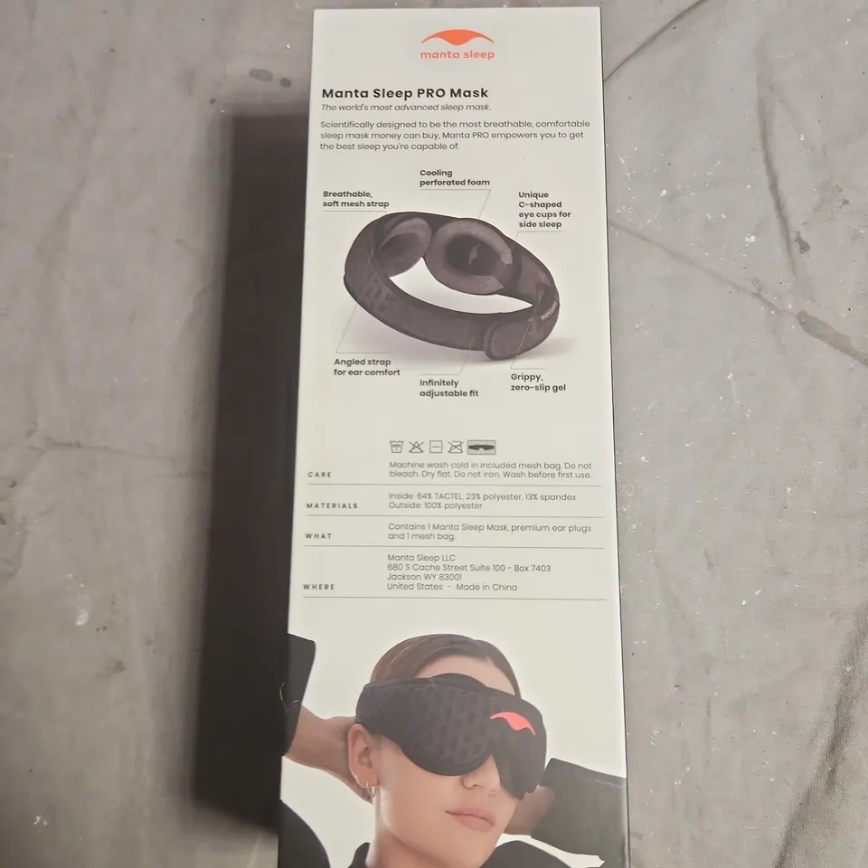 MANTA SLEEP PRO MASK – CONTOURED SLEEP MASK WITH EYE CUPS (BOXED)