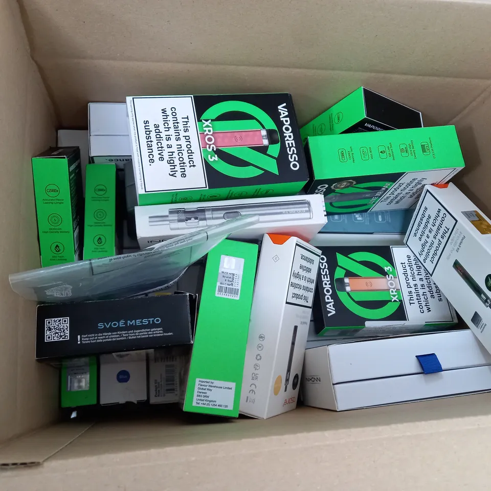 BOX OF 30 ASSORTED E-CIGARATTES TO INCLUDE VAPEROSSO , GEEKVAPE , INNOKIN ETC.