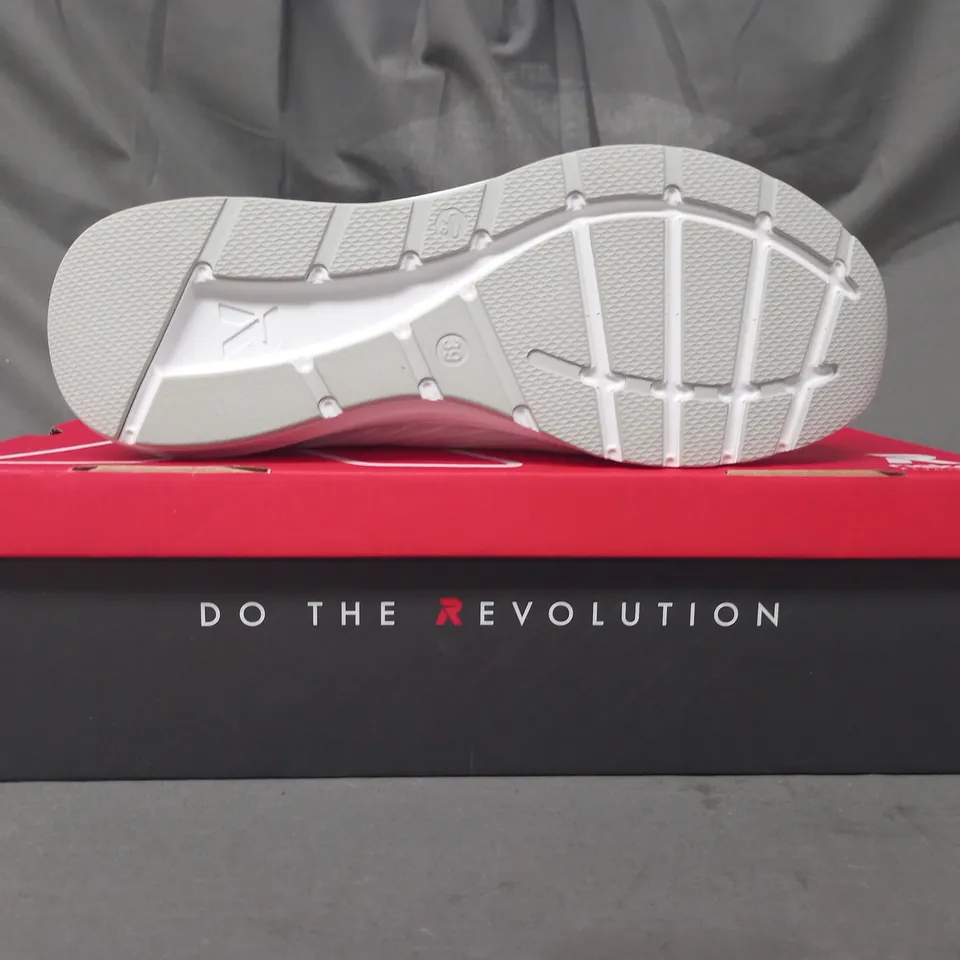 BOXED PAIR OF RIEKER TRAINERS IN WHITE SIZE 6
