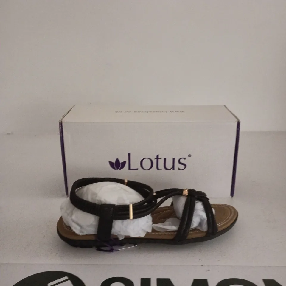LOTUS WOMEN'S BLACK STRAPPY SANDALS WITH GOLD-TONE ACCENTS – BOXED UK SIZE 8
